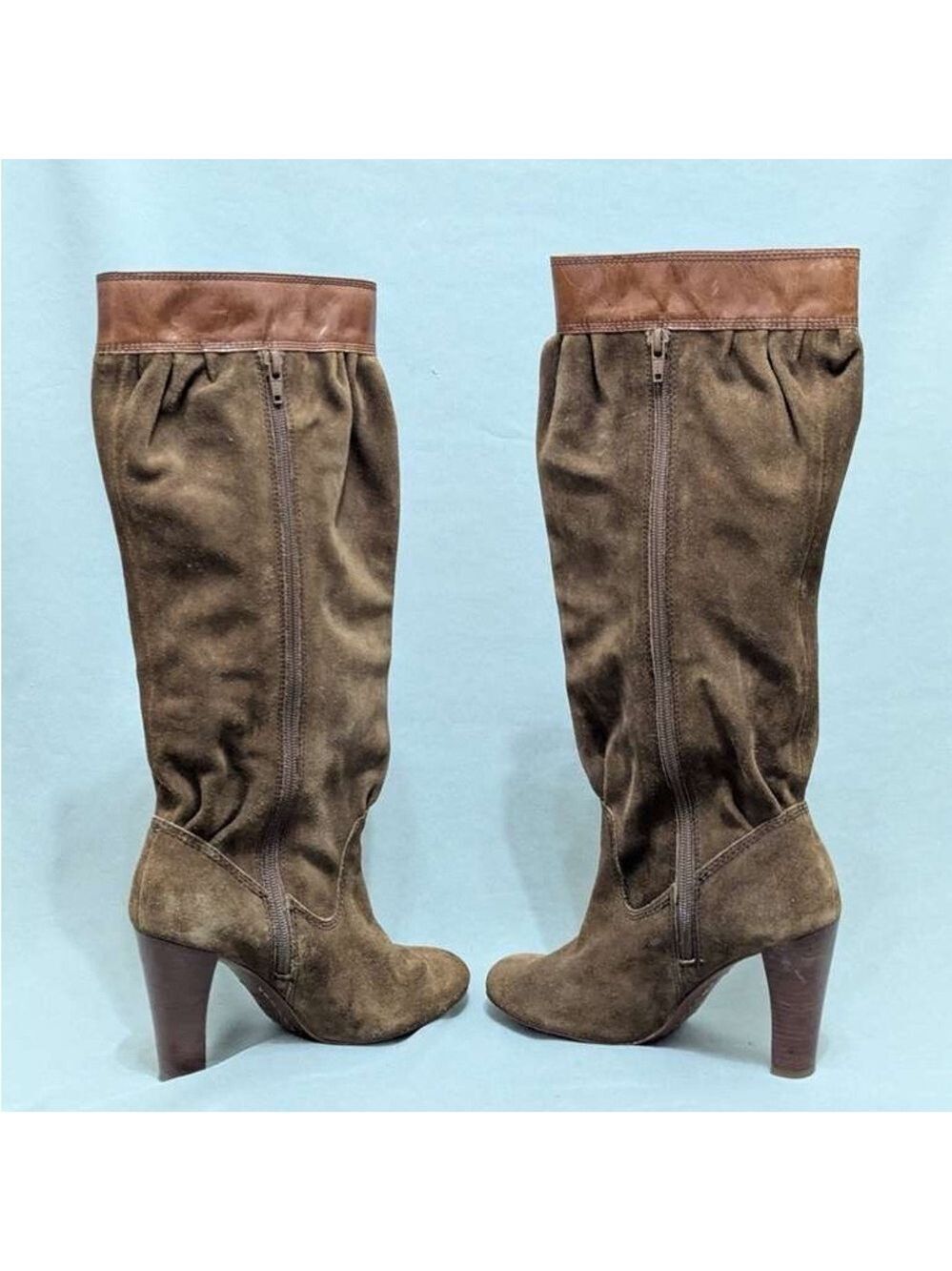Michael Kors Boots Womens Knee-High Block High Heels Brown Suede Pleats Size 5.5